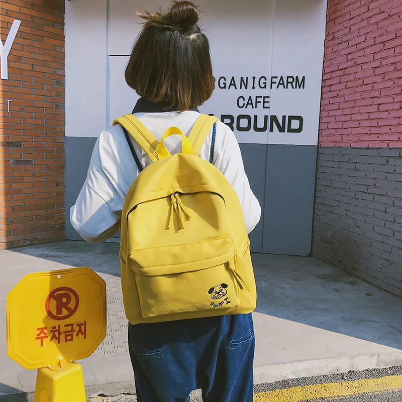 Women Backpack Schoolbag Canvas Cute Dog Embroidery Cotton Fabric Backpack Female Vintage Notebook Backpack For Girls School Bag (7)