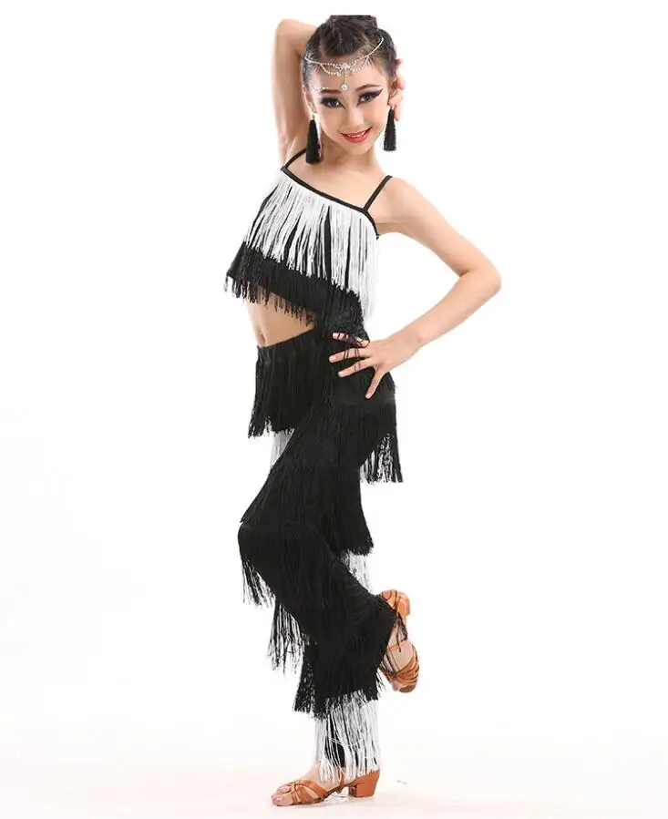 Latin Dance Dresses For Sale Ballroom Plus Size Fringe Tassel Dress Pants Sequin Fringe Salsa Samba Costume Kids Girls