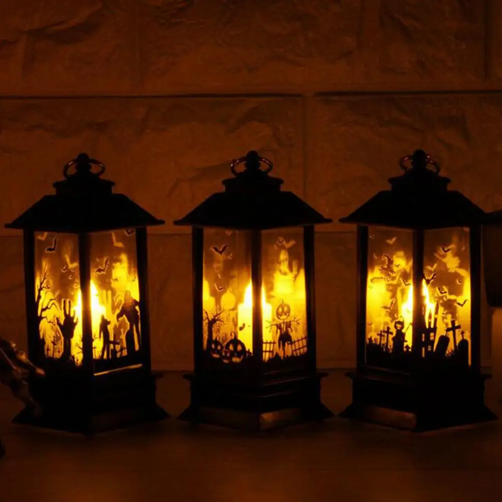 Halloween Simulation Candle Night Lights Desktop Decoration Vintage Style Hangable Kerosene Lamp