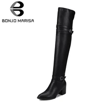 BONJOMARISA, Модные осенние женские рыцарские Сапоги выше колена, сапоги до бедра г. Новая женская обувь на высоком каблуке Женская обувь, большие размеры 32-48