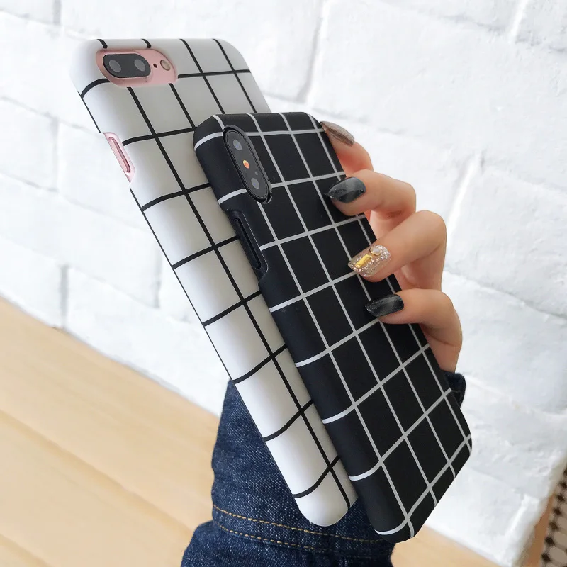 KIP7P1259_3_JONSNOW Black White Plaid Stripe Pattern Phone Case For iPhone 6 6S 7 8 Plus XS XR XS Max Cases Painted PC Hard Protective Back Cover
