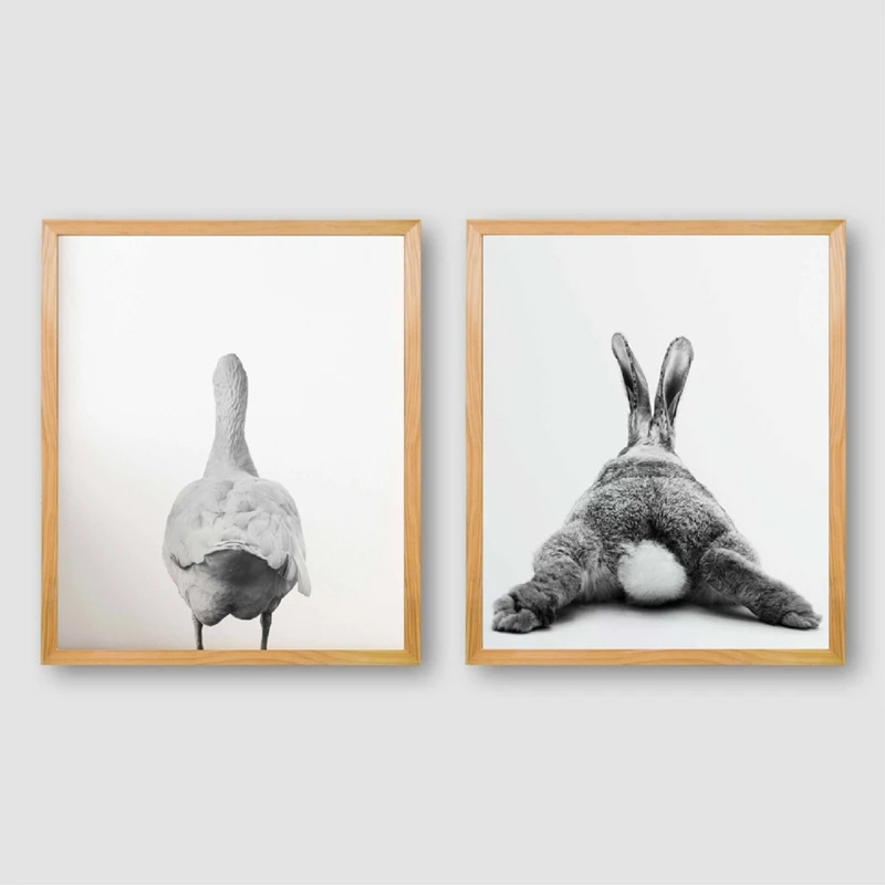 

Rabbit Tail Prints Farmhouse Nursery Wall Art Decor , Animal Goose Bunny Butt Canvas Painting Funny Bathroom Decor Wall Pictures