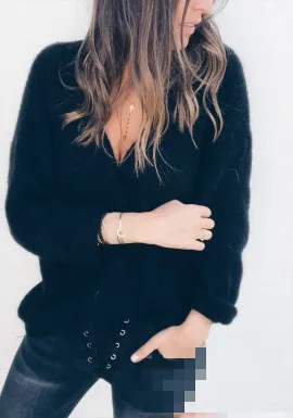 

Fashion V-Neck Sweater Solid Full Cardigans Streetwear Sexy Cotton Knit Europe and American Style2