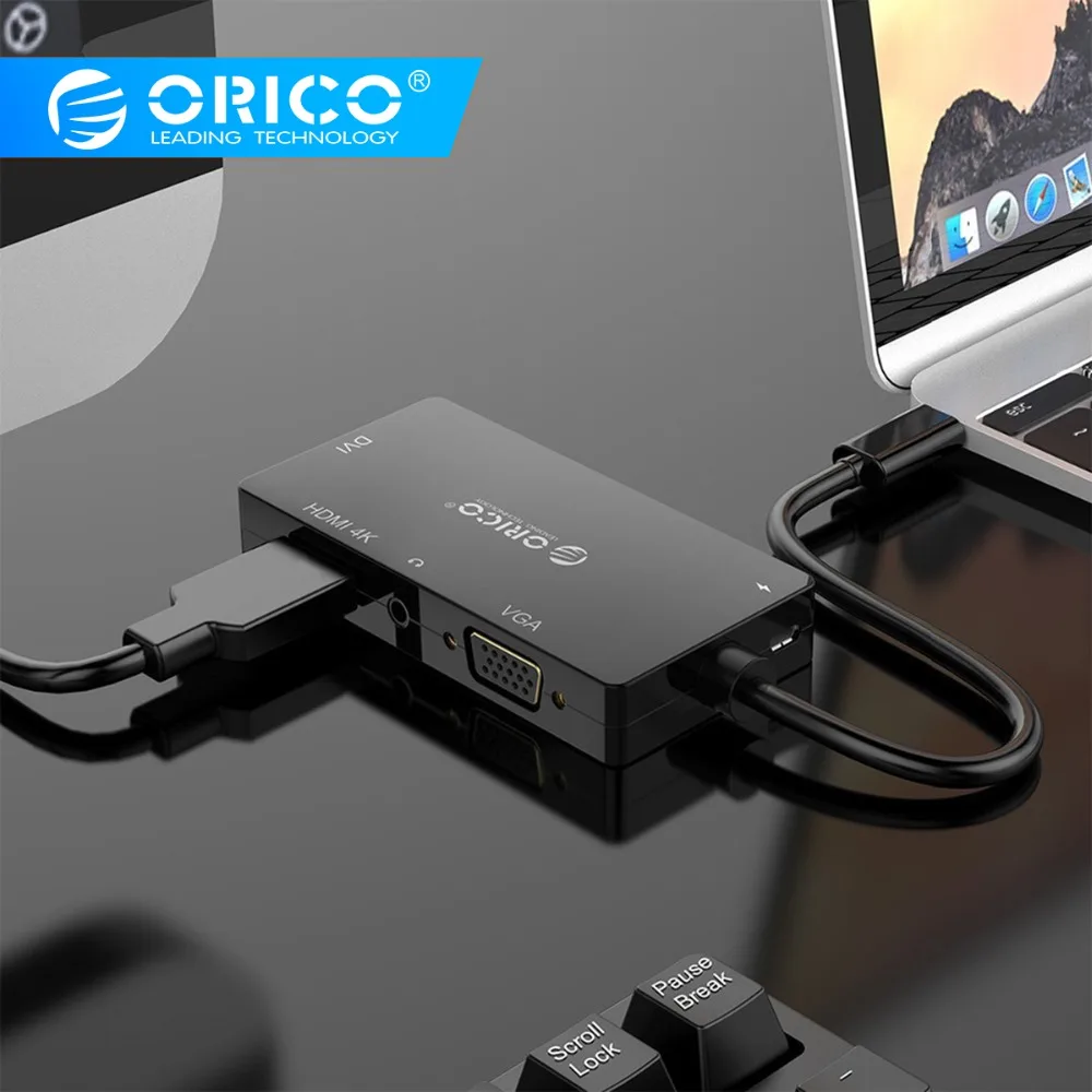 

ORICO XD-107 Type C Video Port Docking Station Type-C to DVI + HDMI + VGA + 3.5mm Audio Jack Adapter For PC Laptop Tablet