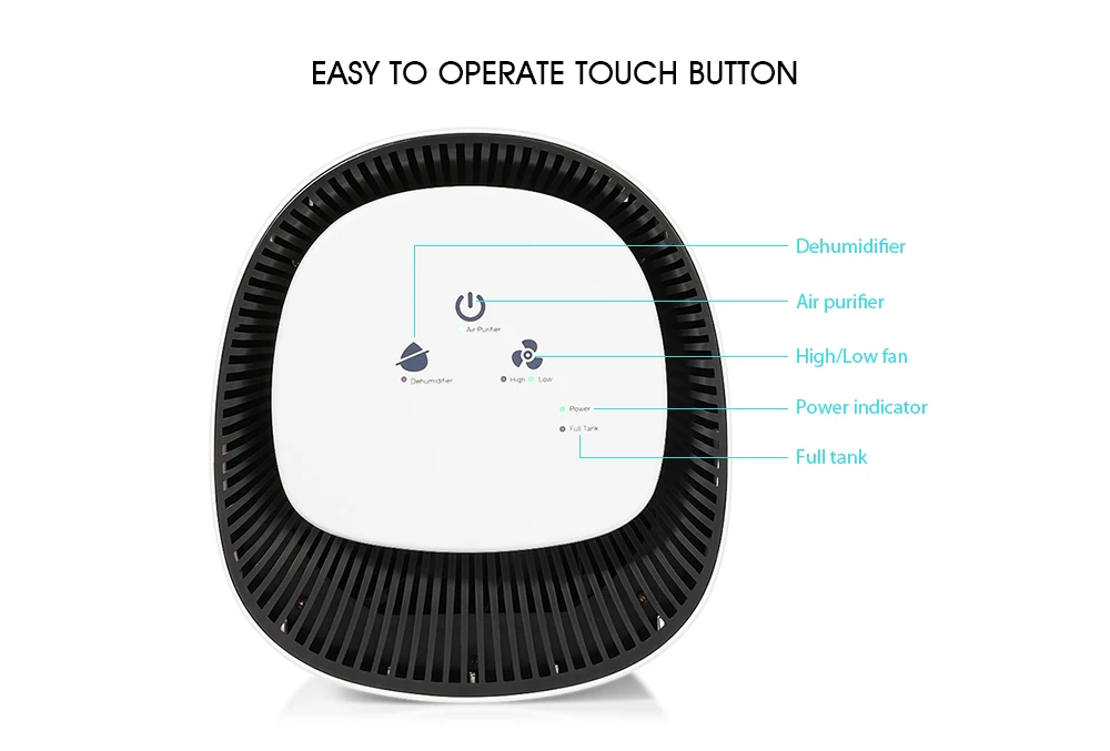 Houzetek Q7 очиститель воздуха, осушитель воздуха, интуитивно понятное управление сенсорной кнопкой, Ультра тихий, автоматическое отключение, HEPA фильтр, мини осушитель воздуха