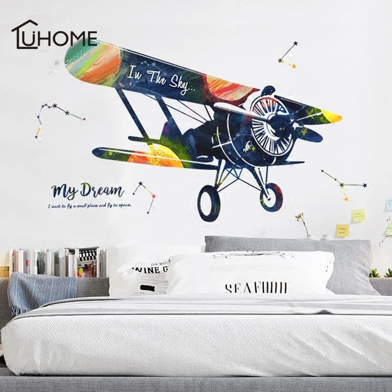 

Creative Colored Airplane Wall Stickers Bedroom Decoration Living Room Sofa Background Kid's Room Wall Stickers Self-adhesive