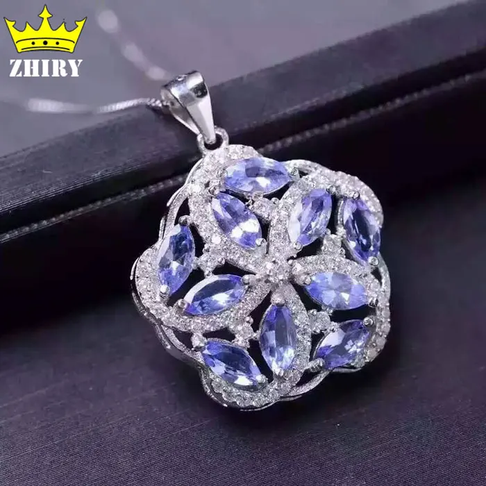 

Women Natural Tanzanite Gems Stone Pendant 925 Sterling Silver Necklace Present Jewelry