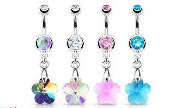 

Wholesale Piercing Navel New The Double Gem Mixed 4 Colors Crystal Belly Ring Body Piercing Navel 12pc/lot