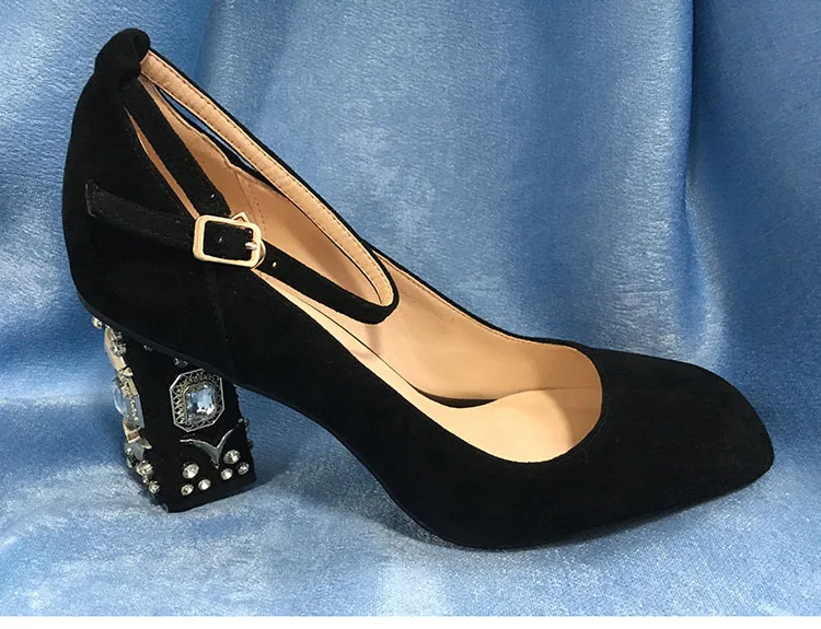 Phoentin/Детская замшевая обувь со стразами; женская обувь с ремешком на щиколотке и пряжкой; обувь для вечеринок на необычном каблуке с кристаллами; женская обувь на очень высоком каблуке; FT299
