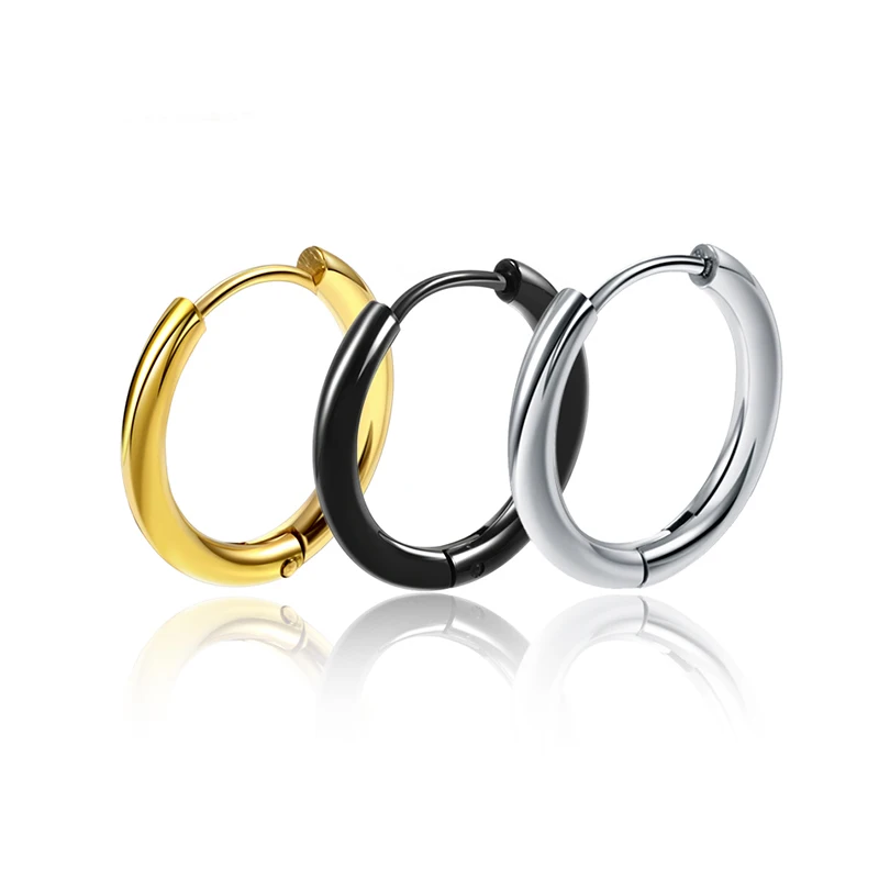 

JeeMango Popular Hoop Earrings For Women Men 2.5mm Wide Round Earrings Titanium 3 Colors Circle Earrings Jewelry Brincos E18111