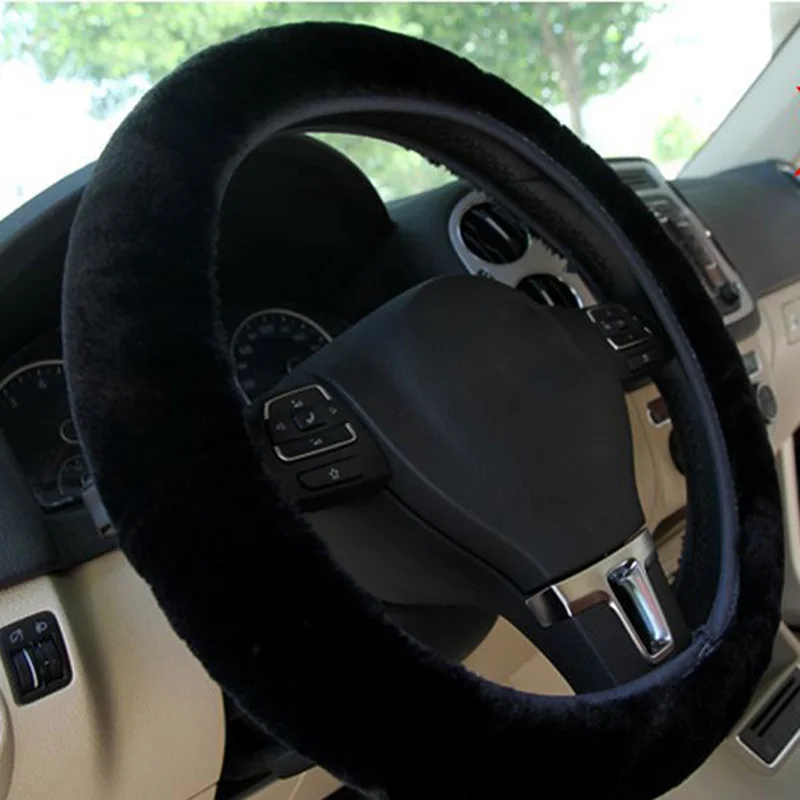 BLACK STEERING WHEEL COVER WOOL