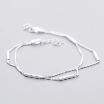 

Sole Memory Double Layer Geometry Temperament Personality 925 Sterling Silver Female Resizable Bracelets SBR138