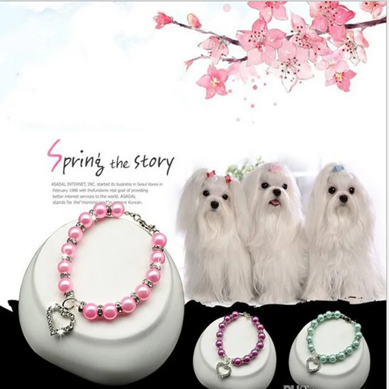 

Fashion Pet Collars Puppy Dog Cat Pearl Necklace Pet Accessories Love Diamond Pets Dogs Cats Collar & Leads Jewelry