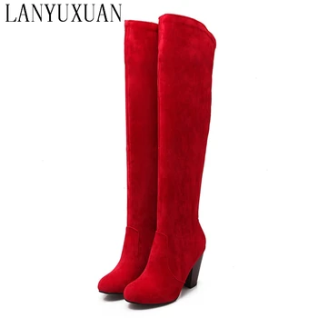 

2017 Botas Mujer Big Size 34-43brand Design Patch Color Over The Knee Boots Thick Sole Platform Slim Long Winter Autumn 5049