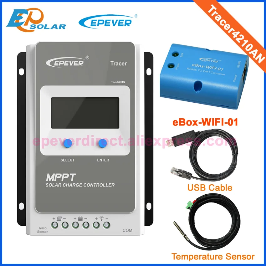 

40A mppt EPEVER charger 12V 24V battery solar portable controller USB communication cable temp sensor wifi box Tracer4210AN