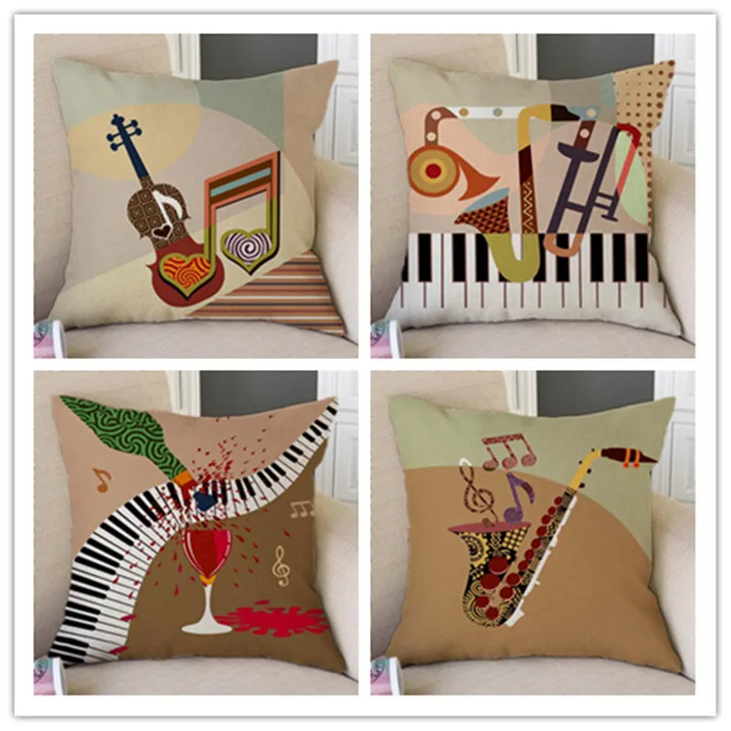 

Nordic Abstract Geometric Musical Instruments Home Decor Pillow Case Music Notes Piano Keyboard Saxophone Art Sofa Cushion Cover