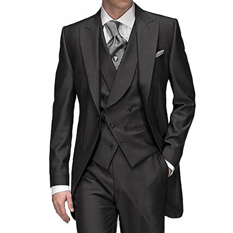 

Custom Black Men Suits for Wedding Peaked Lapel Best Man Blazers Groom Tuxedos Groomsmen Wear Costume Homme Morning Party 3Piece