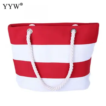 

Women'S Canvas Large Capacity Handbags High Quality Female Hobos Strip Shoulder Bags Vintage Solid Multi-Pocket Ladies Totes