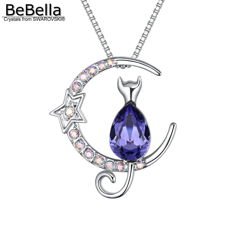 BeBella cat on the moon ожерелье с кристаллом Swarovski ювелирное изделие для женщин девочек