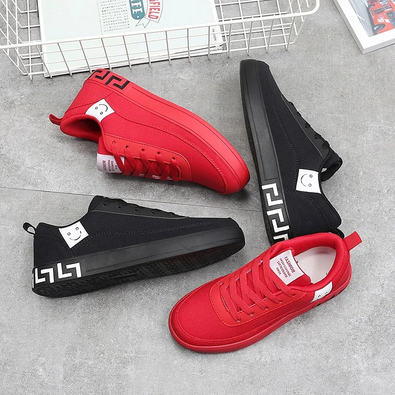 

TRAANO 2019 Hot Sale Women Vulcanized Shoes Black Red Sneakers Ladies Lace-up Casual Breathable Walking Canvas Shoes C-120