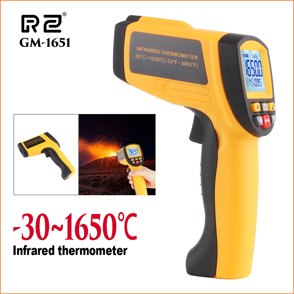 

RZ Infrared Thermometer Digital Handheld IR Temperature Sensor Non-Contact Outdoor LCD Freeze Laser Thermometer Pyrometer