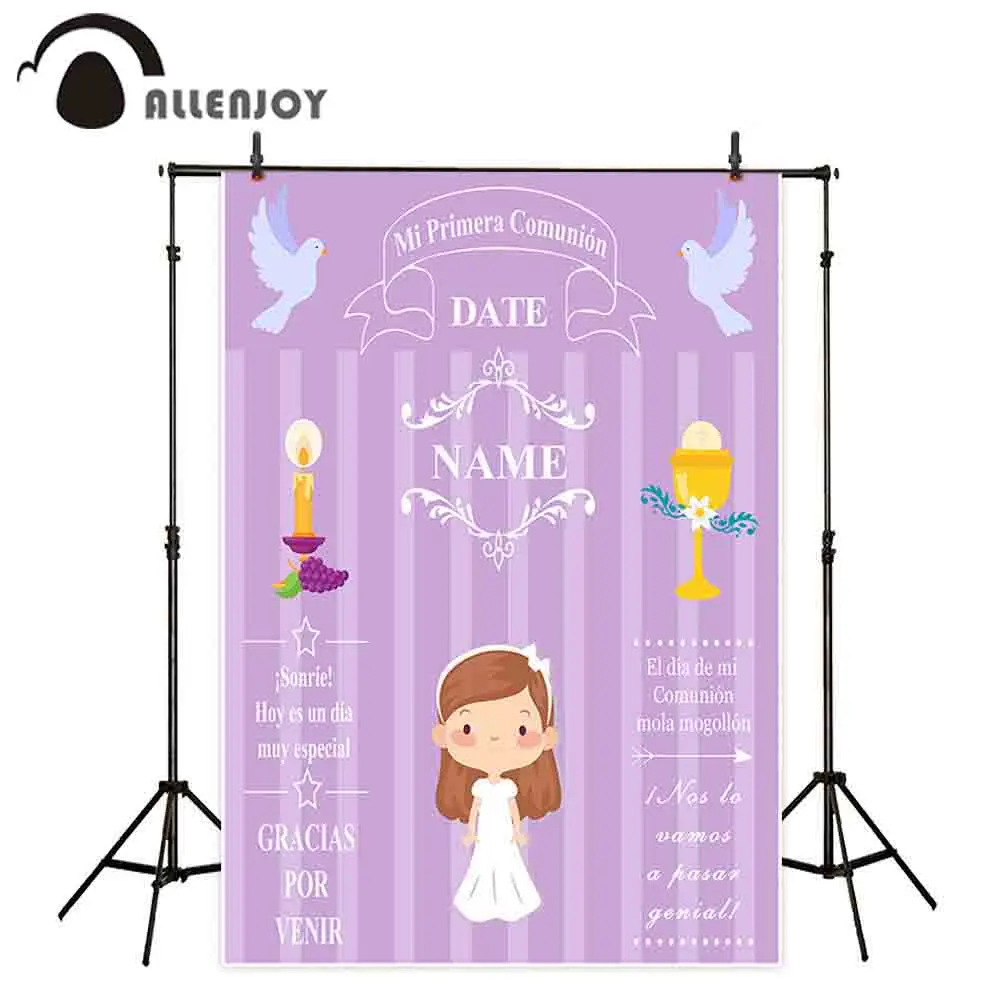 

Allenjoy backdrop for photography studio purple girl My first holy communion decoration customize background photocall