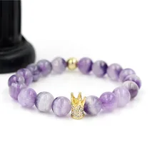 Faitheasy 10 мм натуральные фиолетовые круглые бусины микро циркониевая Корона темперамент эластичный браслет