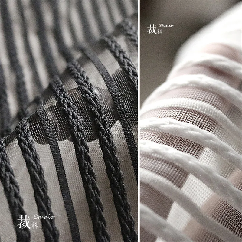 

45cm*150cm/piece Vertical web gauze material high-grade texture perspective imported creative stripe network fabric