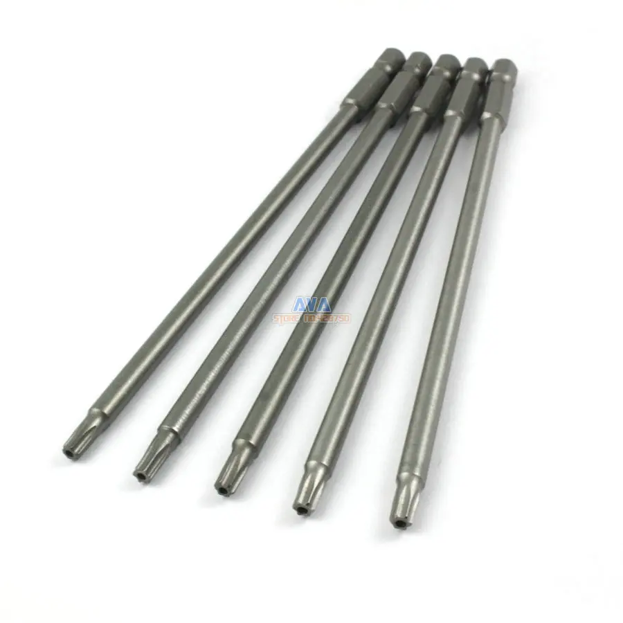 

5 Pieces Magnetic Security Torx Screwdriver Bit S2 Steel 1/4" Hex Shank 150mm Long T20 Tip (150mm x T20)