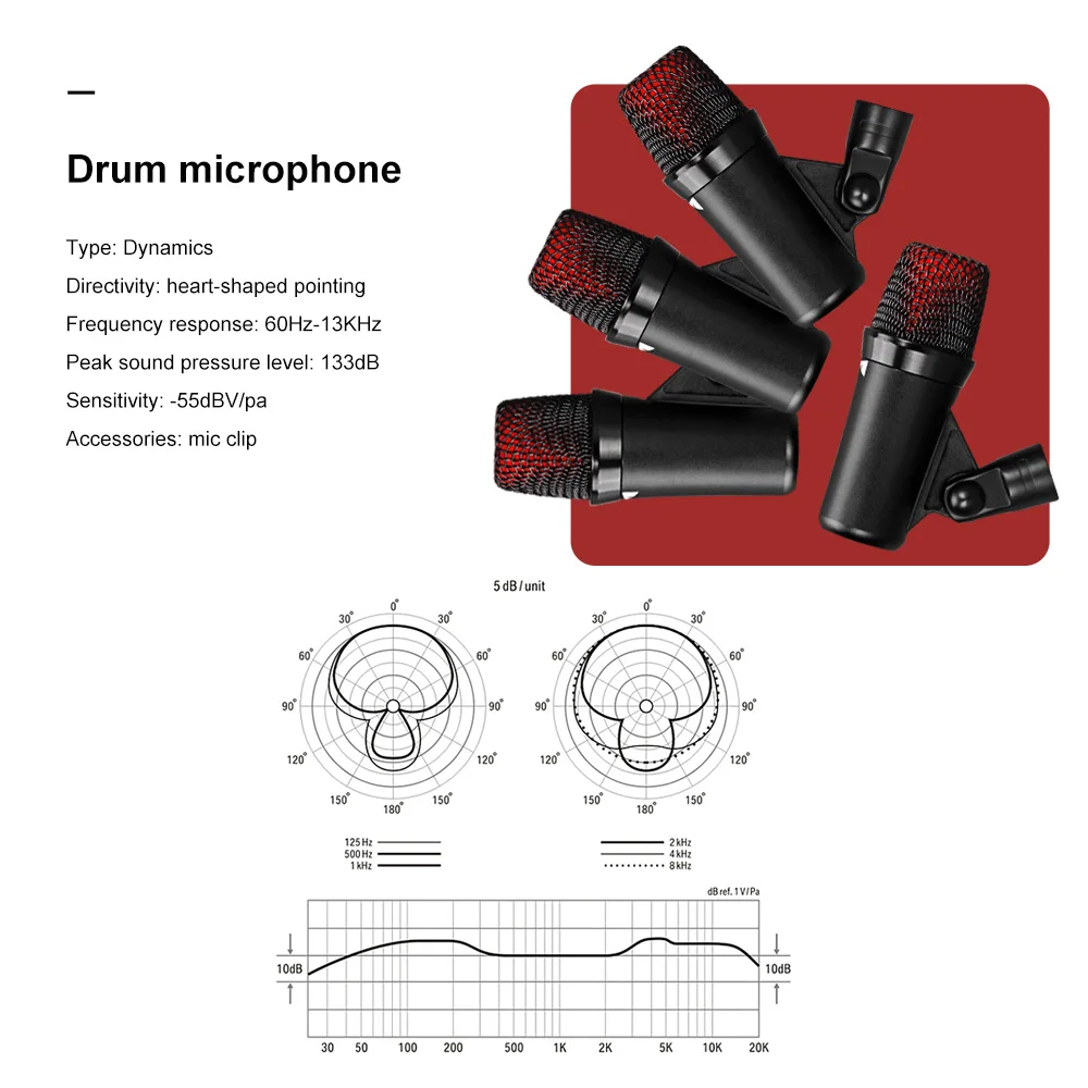 G-MARK G7 7-Piece Проводной динамический барабан Mic Kit все алюминиевые ударные басы Tom/Snare& Cymbals набор микрофонов-Используйте для барабанов, вокала