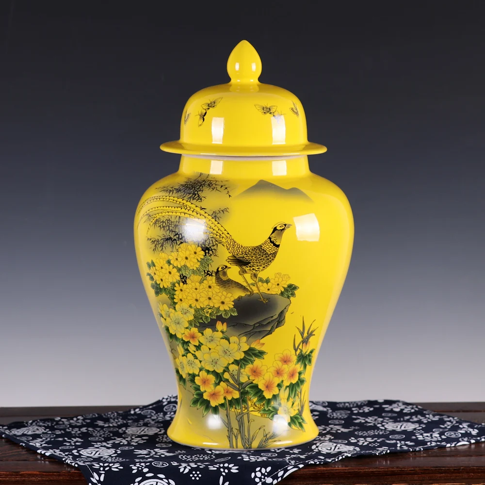 Colorful flower and bird Jingdezhen temple jar vase ceramic porcelain ginger jar wedding gift