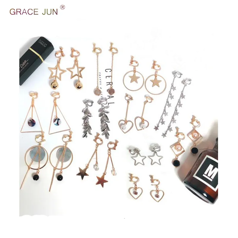 Женские серьги клипсы GRACE JUN модные в Корейском стиле виде ракушек звезд сердца