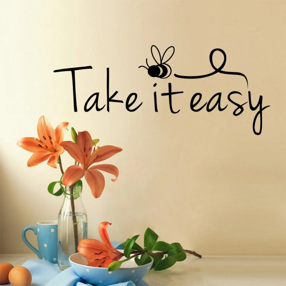 Take it Easy Quotes Wall Stickers Cute Little Bee Vinyl ...