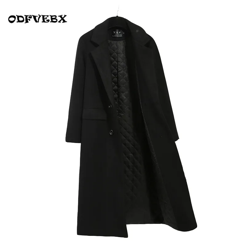 

Woolen windbreaker coat female long 2019 winter new slim slimming cotton thickening plus size black coat women clothing ODFVEBX