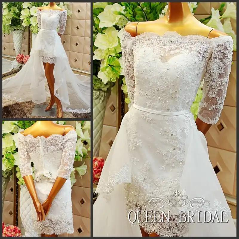 Una Linea Vestido De Novia Corto Con Falda Extraible Cola De Tul Aplique De Encaje Para Boda Vestidos Vestido De Noiva Renda H57 Vestido Indio Vestido De Jackvestido De Hadas Aliexpress