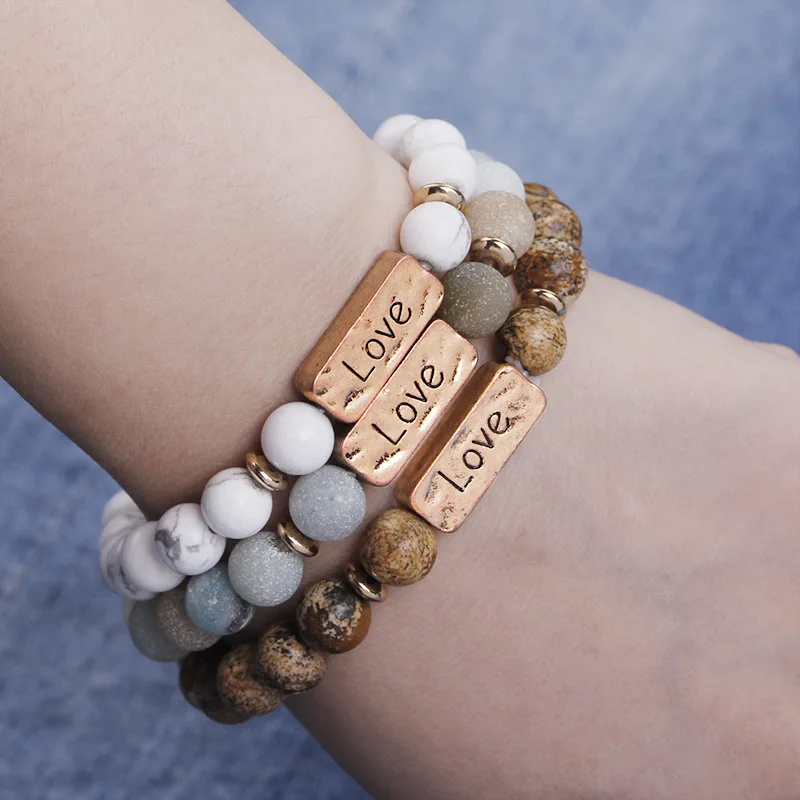 

2019 Hot Sale Natural Stone Beads Tiger Eye Men Charm Bracelets & Bangles Letter Tag Lettering Fitting Women Jewelry Love Gifts
