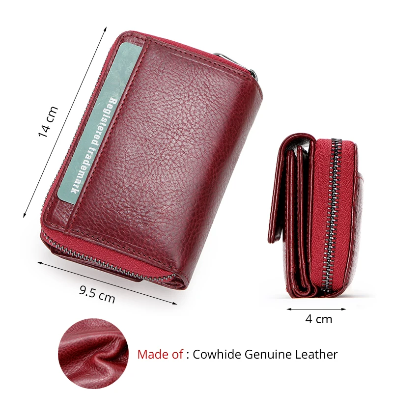 Starhide Women's Genuine Leather Wallet – RFID Protected, Multi Card Slots, ID Window & Coin Pocket, Red