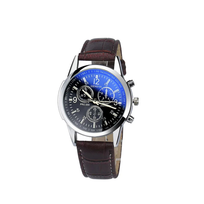 TIke Toker, горячая Распродажа, Топ бренд, роскошные модные часы из искусственной кожи, мужские кварцевые аналоговые часы с синим лучом из стекла, наручные часы, часы 8 - Цвет: brown  blue