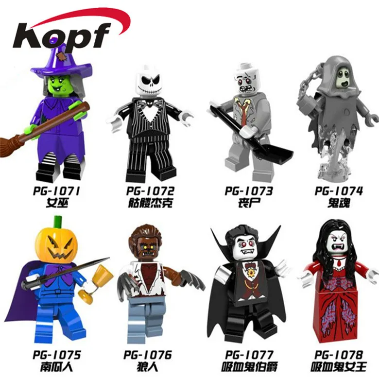 

Single Sale The Horror Theme Movie Vampire Count Zombie Jack Skellington Werewolf Halloween Building Blocks Children Toys PG8080