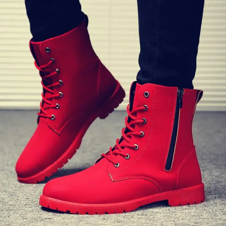 Красные высокие мужские армейские ботинки мужские ботинки на молнии в Корейском стиле мужские зимние ботинки красного цвета в британском стиле ковбойские ботинки для мужчин