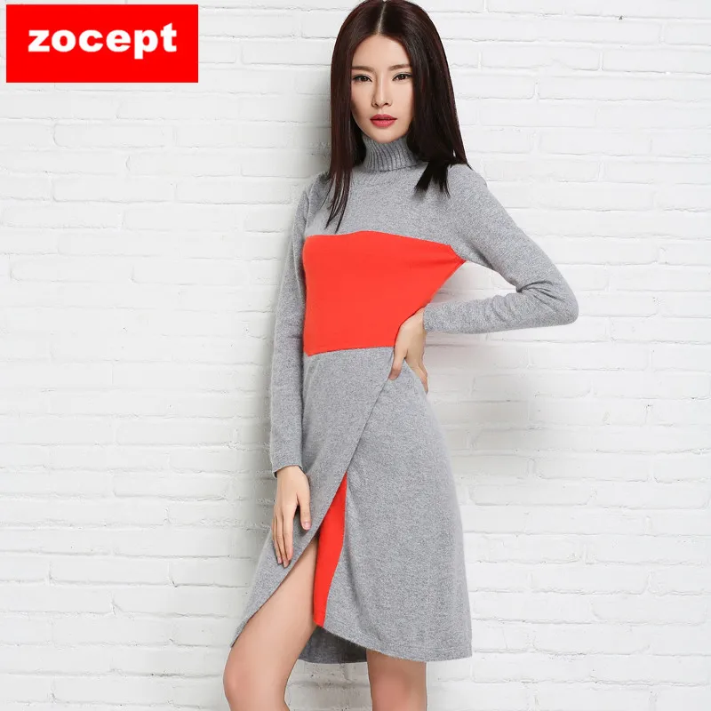 zocept Fashion New Slim Clothing Female Long Sweater Knitted Cashmere Blend Turtleneck Pullovers Women Winter Soft Warm Dress