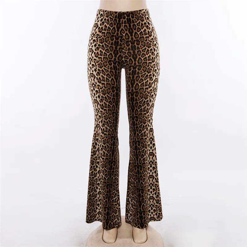 Winter Leopard Print Flare Pants Women Fashion Animal Print High Waist Pants Sexy Streetwear Trousers Women
