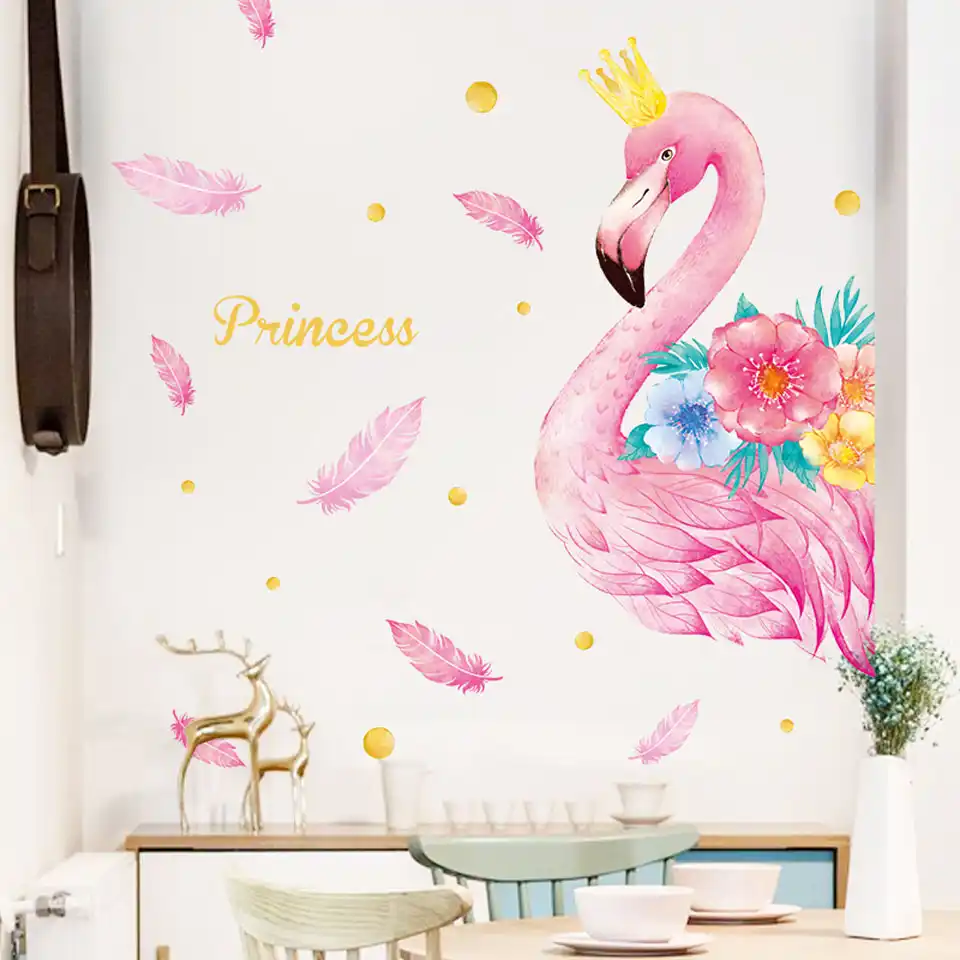 Pink Flamingo Unicorn Wall Stickers For Kids Rooms Living Room Bedroom Decor Cartoon Animal Wall Stickers Wall Decals Room Decor Wall Stickers Aliexpress