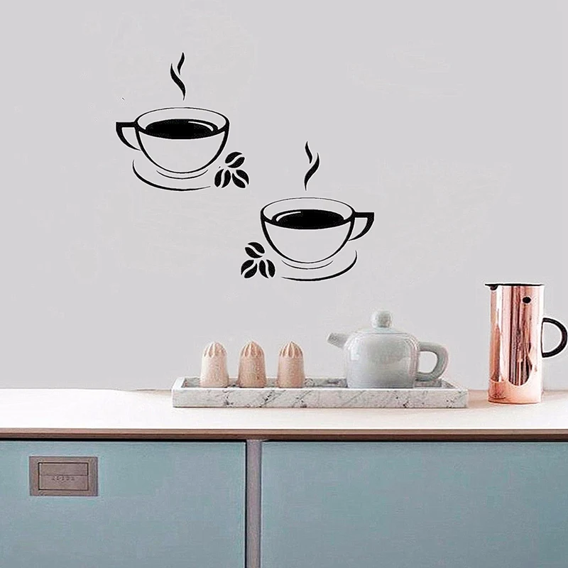 Top Selling Black DIY 2 Coffee Cup Kitchen Wall Sticker Art Vinyl Decal Restaurant Pub Cafe Home Kitchen Decal Decor