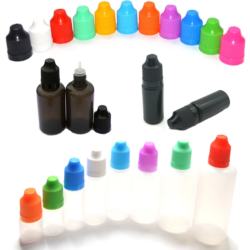 

50pcs Empty PE Vial 3/5/10/15/20/30/50/60/100/120ml Liquid Jar Eye Dropper Refillable Bottle Childproof Cap