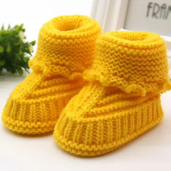 

0-6M Baby Infant Crochet Knit Fleece Boots Bowknot Toddler Girl Boy Wool Crib Shoes Winter Warm Booties