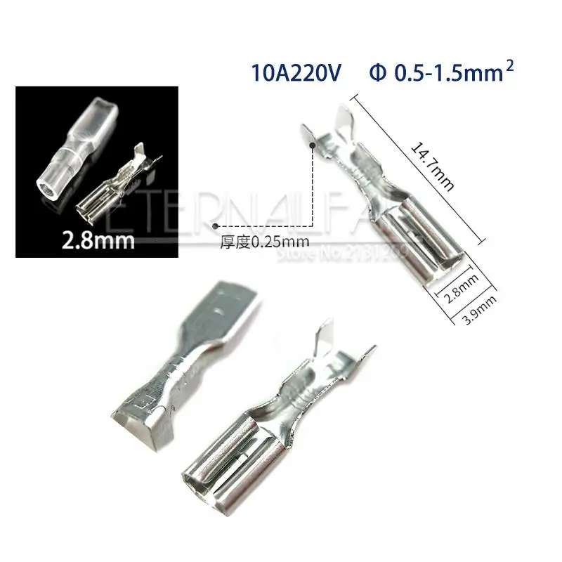 2,8 мм 4,8 мм 6,3 мм 16A провода переключателя соединители обжимные клеммы Лопата терминалы с прозрачными изоляционными рукавами вилка пружина - Цвет: 2.8MM