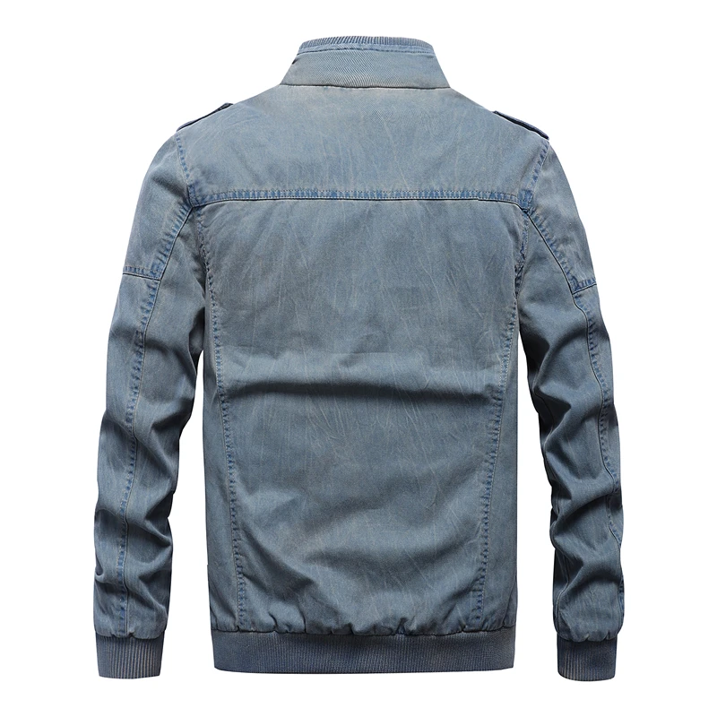 New 2019 Vintage Military Denim Jacket Men Brand Bomber Jackets Male Big Size M-6XL Stand Collar Sl