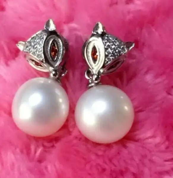 A pair 10-11mm natural south sea genuine white round pearl dangle earrings 52AAA 925 silver | Украшения и аксессуары