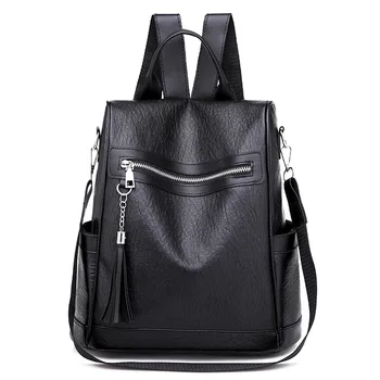 

Anti theft women backpack bags with tassel School bag for Teenage Girls PU Leather female shoulder bag travel Daypack Bookbag